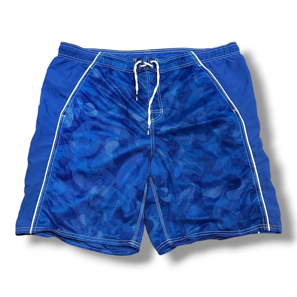 Vintage Nike Mens‎ Swim Trunks Board Shorts Blue Patterned Mesh Overlay Size 2XL